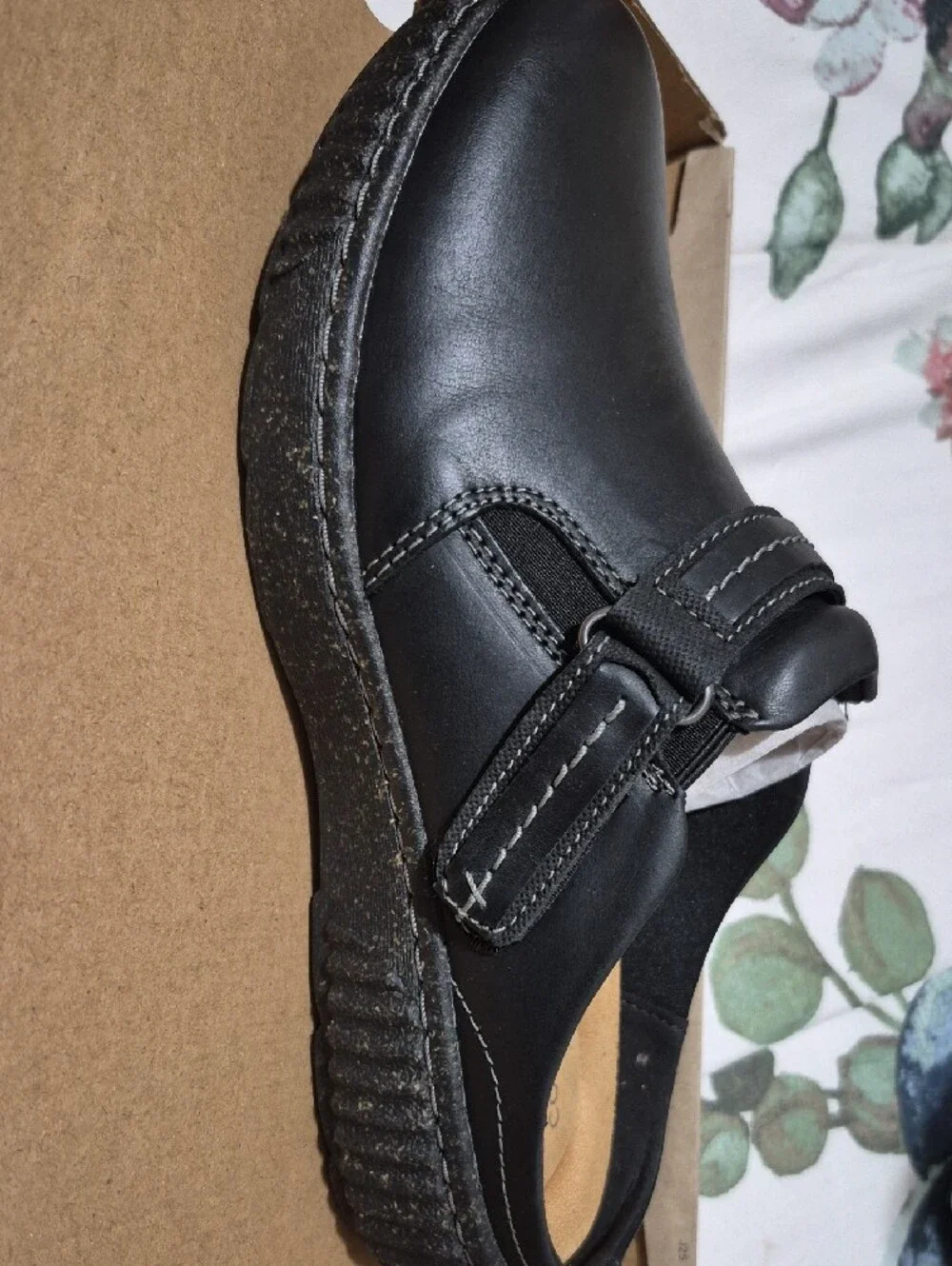 Clarks Black Leather Slip-On Loafer with Strap
